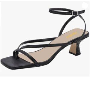 Pazzion Womens Square Open Toe Kitten Low Heel Flip Flops Black Sandals Shoes